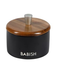 Babish 9 Ounce Round Stoneware Salt Cellar with Acacia Wood Lid in Black