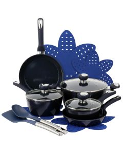 Oster Hawke 14 Piece Ceramic Nonstick Cookware Set in Dark Blue