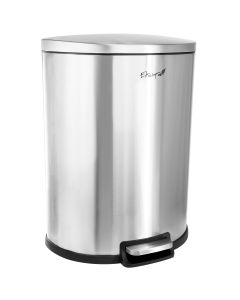 Elama 50 Liter 13 Gallon Half Circle Stainless Steel Step Trash Bin with Slow Close Mechanism in Matte Silver