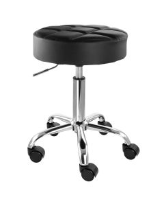 Elama Faux Leather Adjustable Backless Rolling Stool in Black with Chrome Base