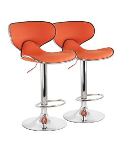 Elama 2 Piece Slim Faux Leather Adjustable Bar Stool in Orange with Chrome Base