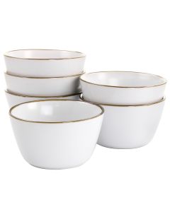 Elama Arthur 6 Piece Stoneware Bowl Set in Matte White with Gold Rim