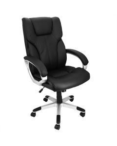 Elama High Back Adjustable Faux Leather Office Chair in Black with Silver Base