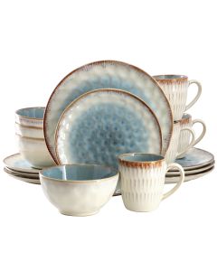 Elama Leann 16 Piece Stoneware Dinnerware Set in Blue and Beige