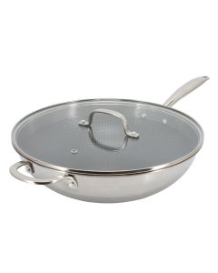 Better Chef 12.5 Inch 3-Ply Stainless Steel Nonstick Wok with Lid in Silver