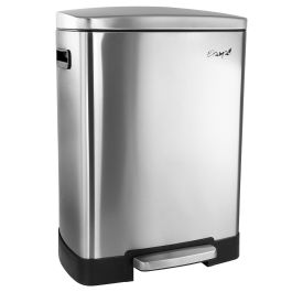 Elama 2 Compartment Large 10.6 Gallon Split Stainless Steel Step Trash Bin with Slow Close Mechanism